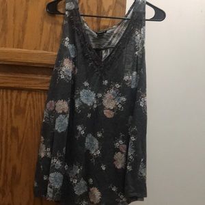 Torrid Gray Floral Printed Lace Inset Tank Top